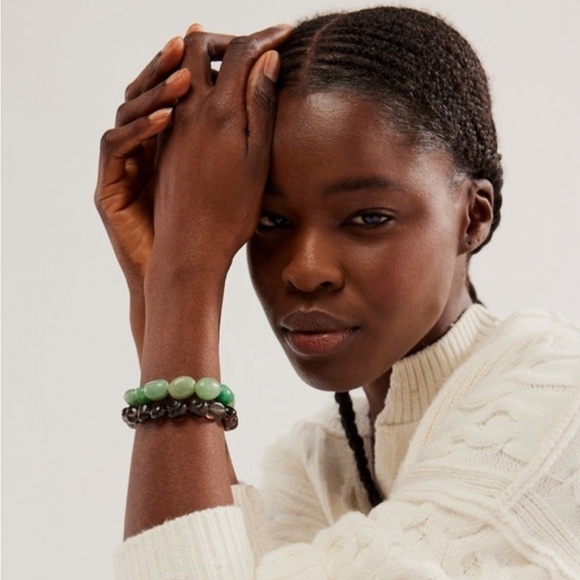 Free People Jewelry - Free People Black Clear Brown Earthy Boho Stretch Stone Bracelet Set of 3